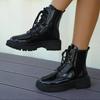 2024 Fashion Black Motorcycle Boots Women's Pu Leather Platform Ankle Boots Woman Autumn Winter Plus Size Lace Up Shoes Bota