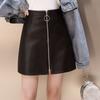Осенне-зимняя глянцевая женская кожаная юбка из искусственной кожи, короткая однотонная мини-юбка с разрезом на молнии