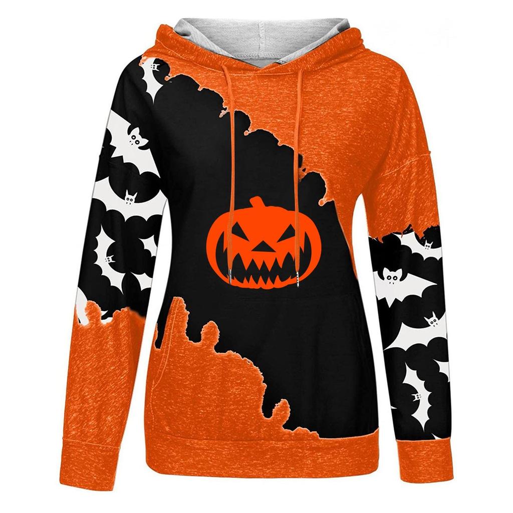 Women's Casual Fashion Halloween Print Long Sleeve Pullover Hooded Top