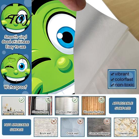 Cute Big Eye Trash Can Faces Funny Cartoon Sticker, Expression Decorative Durable UV Resistant Bin Stickers Adhesive Label, Waterproof PVC Decal