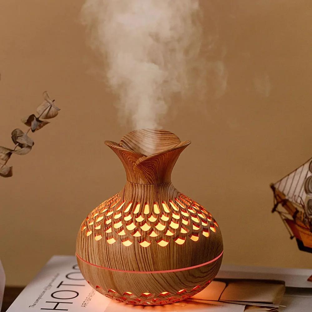 USB Hollow Wood Grain Humidifier Aroma Diffuser Atomizer Household Humidifier Hydrating Instrument Desktop Humidifier