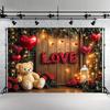 2D Romantic Love Teddy Bear Tapestry Wooden Wall Red Heart Balloon Photo Booth Decor