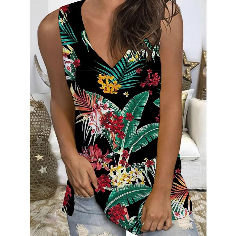 Colorful Flower Floral Tropical 3D Print Tank Top Women V-Neck Sleeveless Camisoles Off Shoulder Vest Y2k Tops Woman Clothing