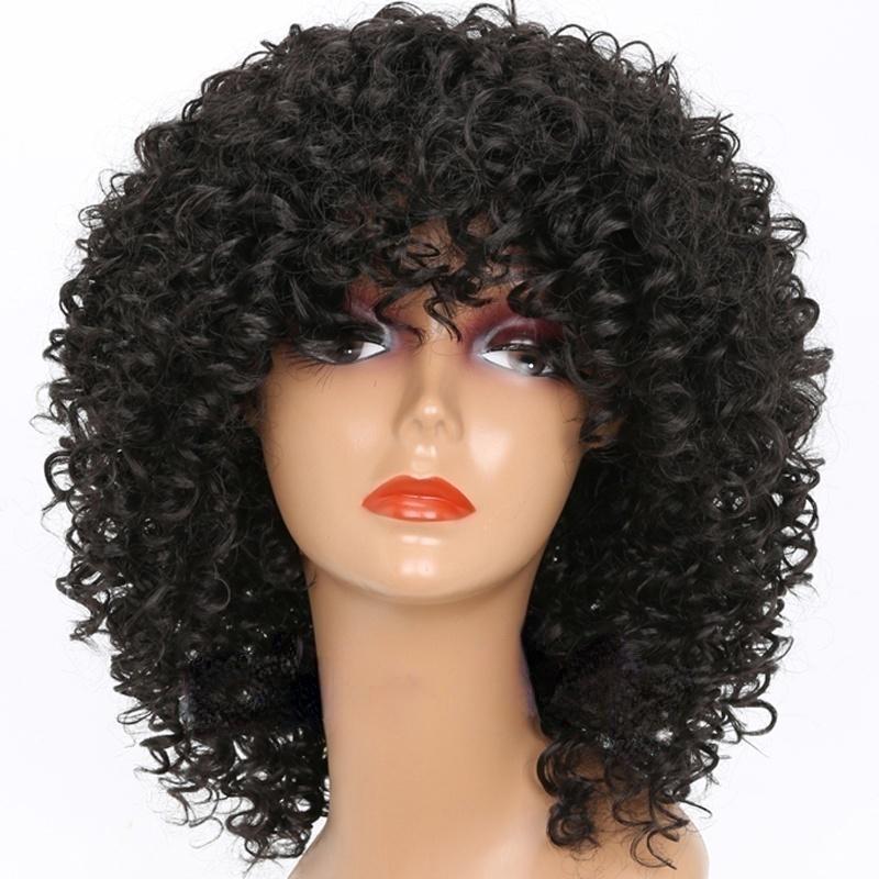 Афро-кудрявый парик Коричневый многоцветный вьющийся парик Мягкий полностью синтетический парик