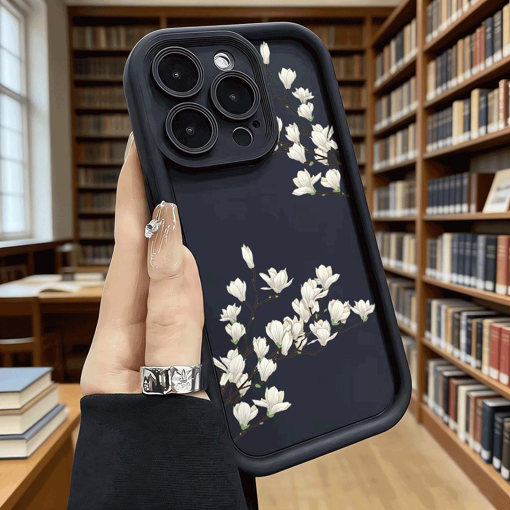 Акварельные ветки белой магнолии Мягкий ТПУ чехол для телефона для iPhone 17 16 15 14 13 12 11 Pro Max Plus Ударопрочный нескользящий чехол