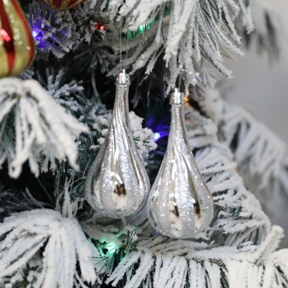 4Pcs Stripe Christmas Tree Pendants Water Drop Ball Xmas Tree Pendant Home Decoration