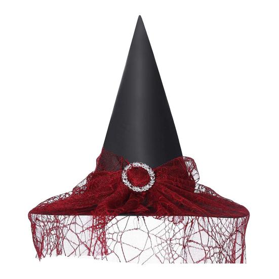 Хэллоуин Шляпа Ведьмы Кружева Паутина Декор Большие Поля Острый Волшебница Волшебница Косплей Дом с Привидениями Карнавальный Костюм Партии Кепка Головной Убор