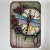 Vintage Whimsical Metal Tin Sign with Dragonfly, Roses, Melting Tears & Clock - Retro Wall Art for Home Bar Café Man Cave Decor