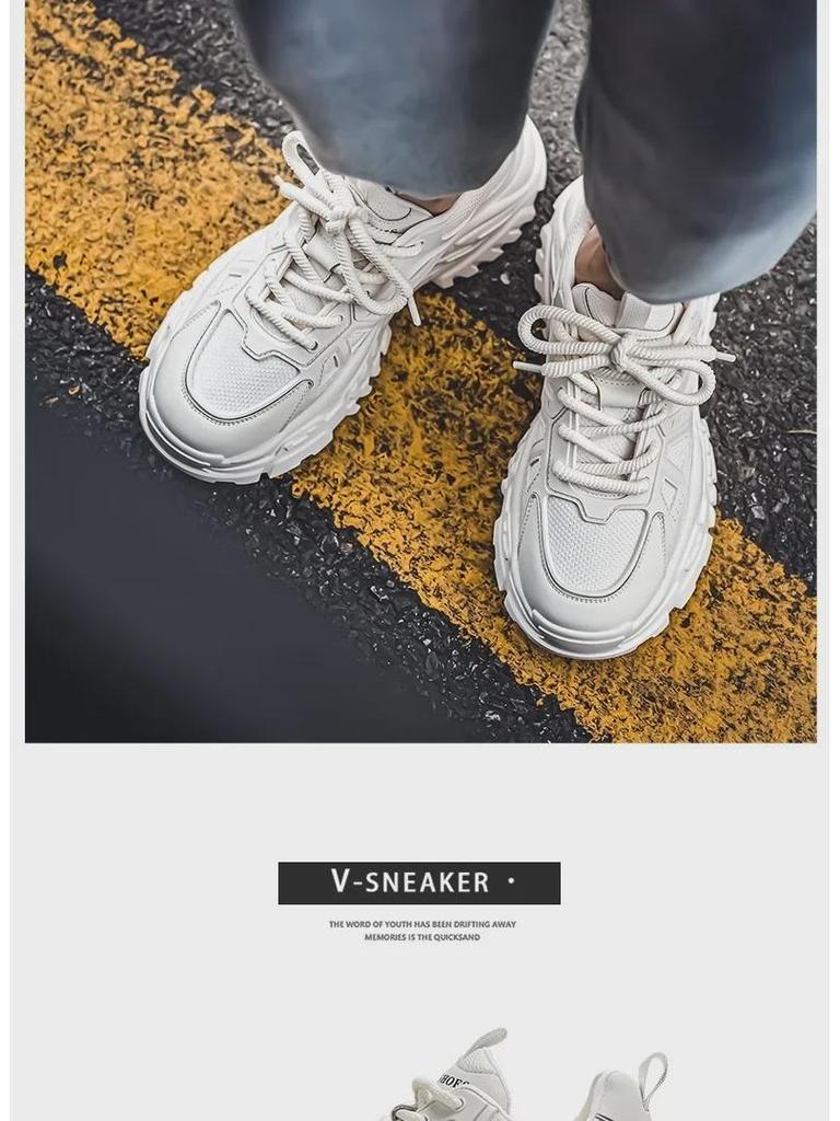 Мужские модные кроссовки из дышащей сетки 2025 года на весну — повседневные, низкие, на толстой подошве для папы-подростков