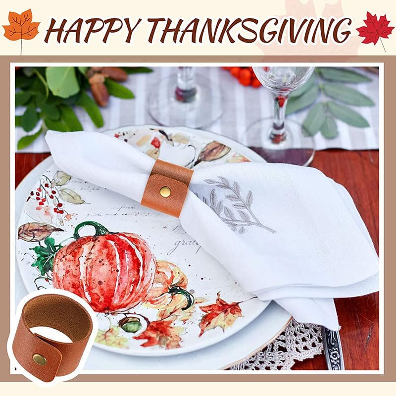 mdgfge 8 PCS Leather Napkin Rings Vintage Buckle Rustic PU Faux Leather Napkin Holder for Farmhouse Fall Dinner Party Thanksgiving Day Elegant
