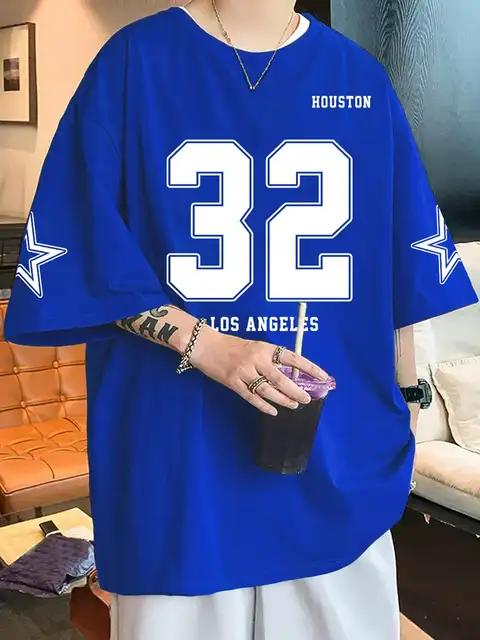 Summer New Los Angels Letter No.32 Print T-shirts For Men Short Sleeve Sports Football Jersey Y2K Loose Oversized Unisex Tops
