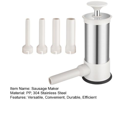 1 Set Sausage Maker Stainless Steel Sausage Stuffer with 4 Nozzles Efficient Sausage Stuffing Equipment for Home Kitchen