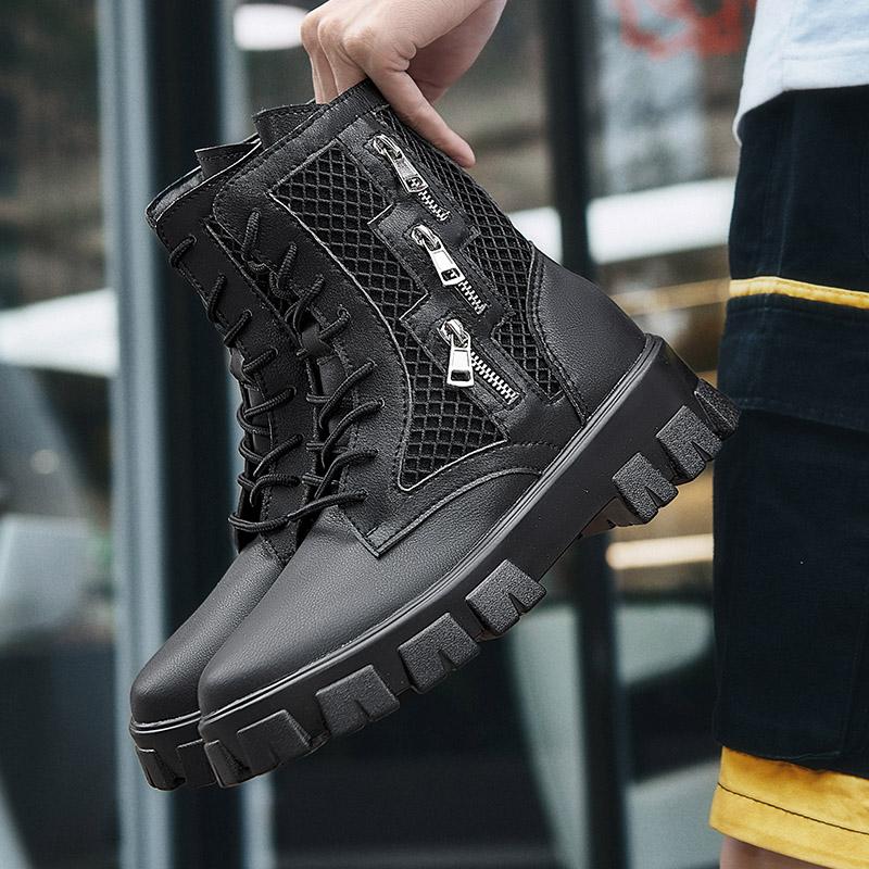 Новые мужские ботинки в британском стиле, сетчатые летние ботильоны Yuppie, мужские ботинки 2024 года в стиле панк-стрит, кроссовки на молнии, модная обувь для мужчин