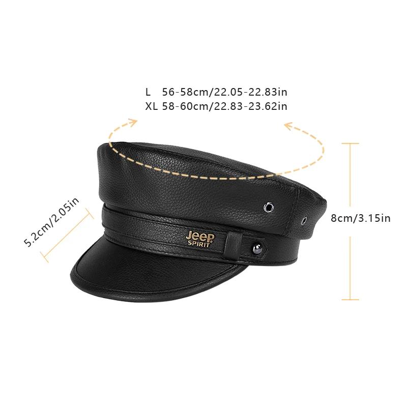 Jeep Unisex Cowhide Leather Cap Captain's Cap Flat Top Military Golf Cap Baseball Trucker Hat, Best Gift 96CA0671 ALM1