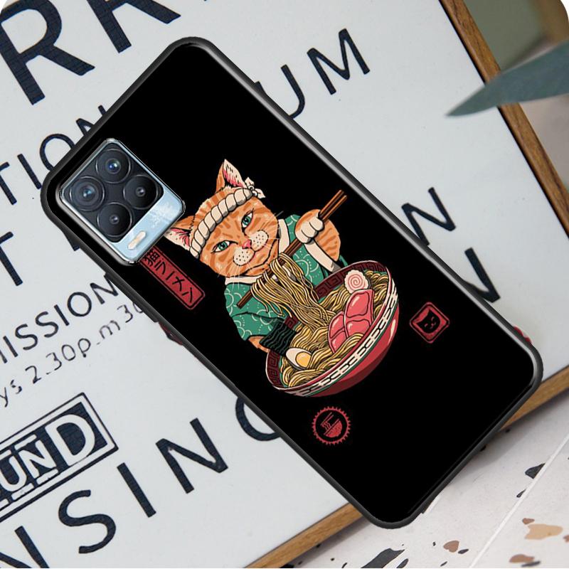 Neko Ramen Japan Cat Anime Back Case For Realme 8i 8 Pro GT Neo 2 Master C15 C21 Coque For OnePlus 8T 9R Nord2 9 Pro