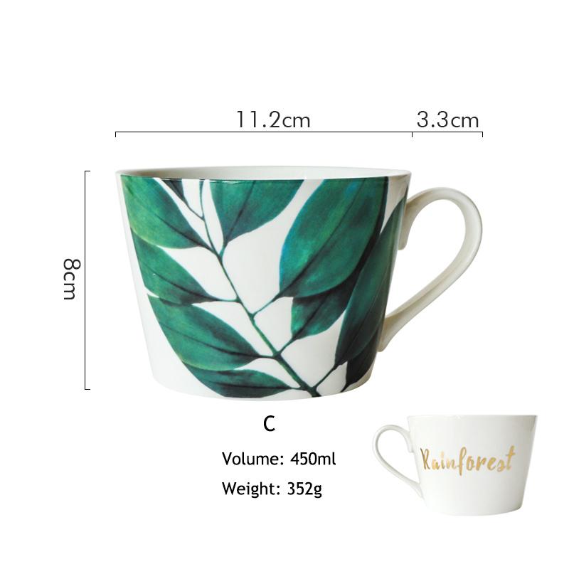 1 шт. Кружка с зеленым листом, керамическая кружка для молока в европейском стиле, чашка для воды, костяной фарфор, кофейная кружка, чайная чашка, посуда для напитков