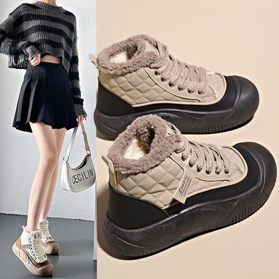 Женские высокие кроссовки 2025 зима новая бархатная женская хлопковая обувь универсальные туфли-хлебцы на платформе зимние ботинки прилив XT105