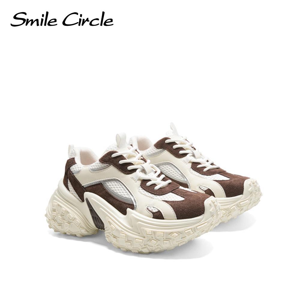 Модные женские кроссовки с круглым носком на шнуровке, удобные повседневные туфли на толстой подошве