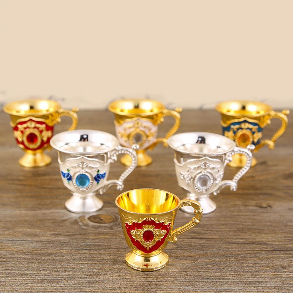 Zinc Alloy Metal Wine Drinking Cup Vintage Goblet for Picnics Bar and Home Use with Inlay 50mm Mouth 54mm Height 30mm Bottom