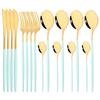16Pcs Black Gold Dinnerware Cutlery Set Dinner Knife Fork Coffee Spoon Flatware Stainless Steel Silverware Party Tableware Set