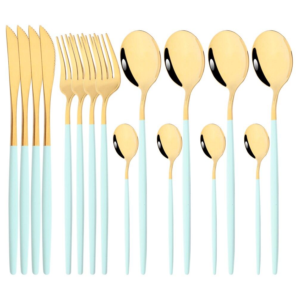 16Pcs Black Gold Dinnerware Cutlery Set Dinner Knife Fork Coffee Spoon Flatware Stainless Steel Silverware Party Tableware Set