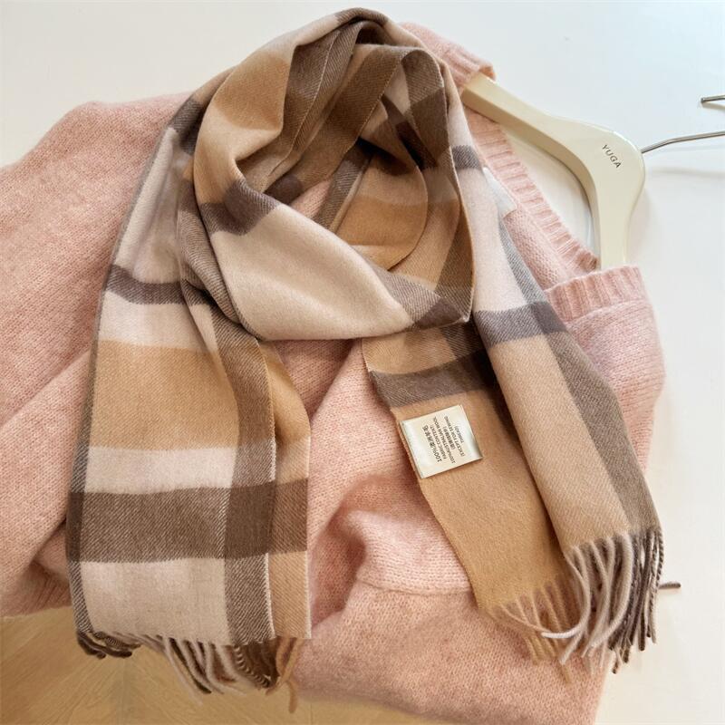 2024 Luxury Korean-Style Women's Wool Plaid Scarf - Warm, All-Season Shawl