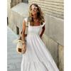 Summer Women's Dress Plaid Suspender Dress Casual Sleeveless Swing Dress Long Dress