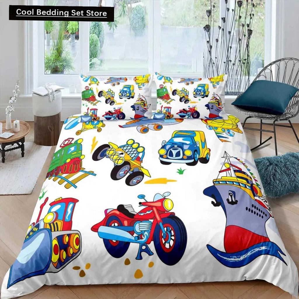 Kid Excavator Duvet Cover Tractor Truck Bedding Set Construction Vehicle Cartoon Comforter Cover Crane Car Polyester Quilt Cover