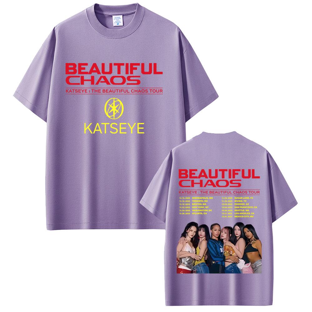 Korean Kpop Katseye Beautiful Chaos Tour 2025 Tshirt Unisex Women Hip Hop Fashion Tshirts Unisex Oversized Short Sleeve T Shirts