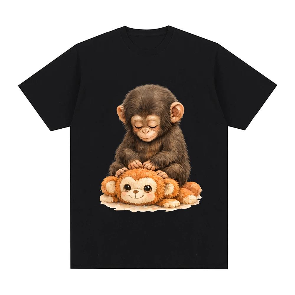 Футболка Punch Monkey с принтом японской макаки Высококачественная футболка Модная Кавайная 100% Хлопок Женская/Мужская Camisetas