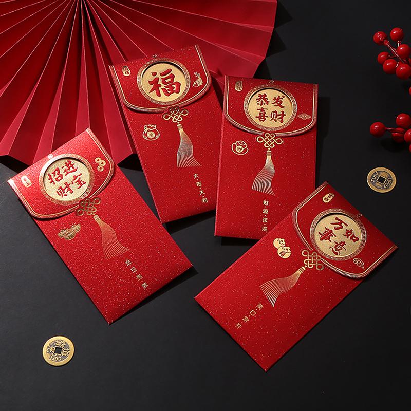 6 шт. блестящая бумага в китайском стиле, новогодние красные конверты, весенний фестиваль, счастливый красный карман, креативные детские подарки в Хунбао, красная сумка
