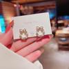 Korean Style Zircon Pearl Bow Earrings with S925 Silver Needle
