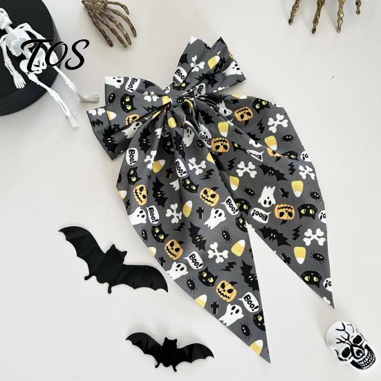 Cute Halloween Hair Piece Silky Satin Bows, Big Ribbon Bow Clips, Oversized Pumpkin Bat Print Hairpin Long Tail Barrettes, Accessories for Women Girls
