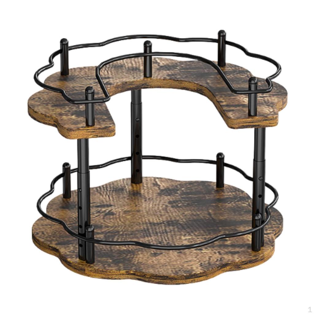 Wooden Turntable Tray Condiments Organizer 2 Tier Rotating Vanity Storage Multipurpose Round Lazy