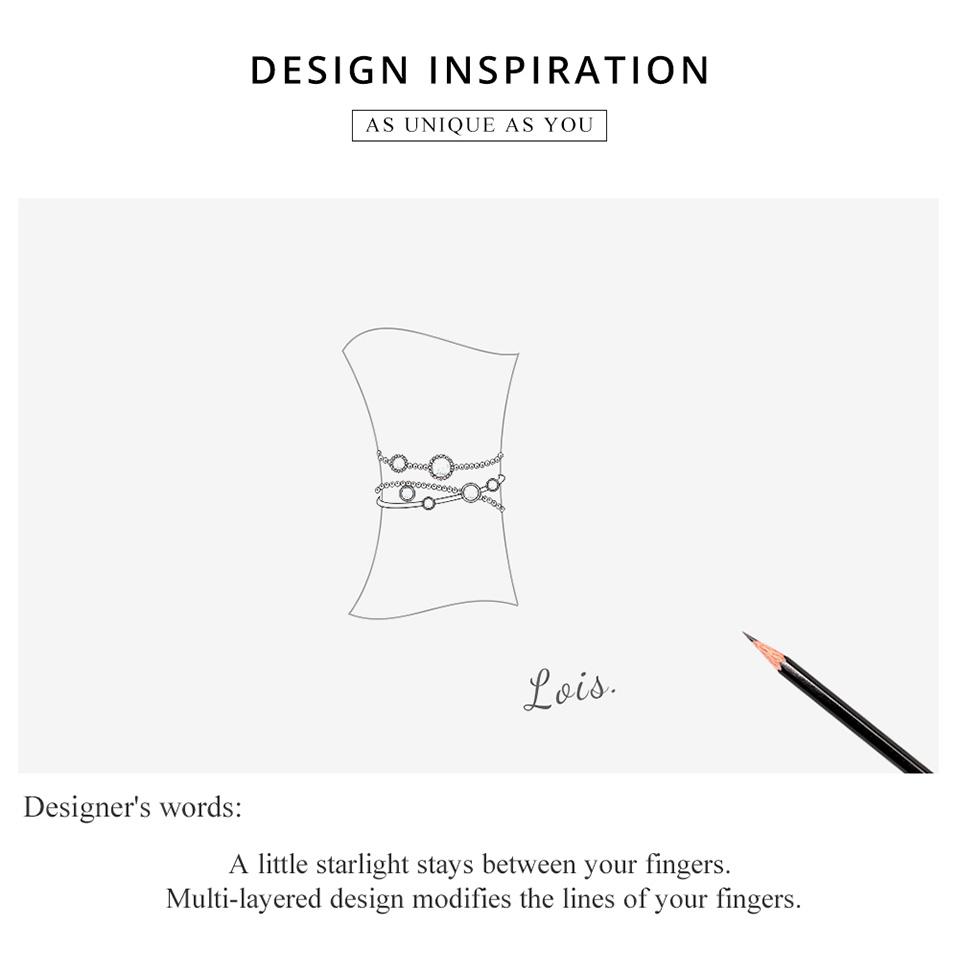 BAMOER из стерлингового серебра 925 пробы, многослойное кольцо с блестящими звездами для женщин, регулируемое массивное кольцо