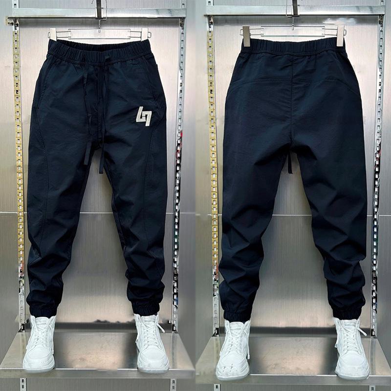 Мужские быстросохнущие гаремные брюки облегающего кроя: Цветовой блок, Эластичная талия, Повседневный летний стиль