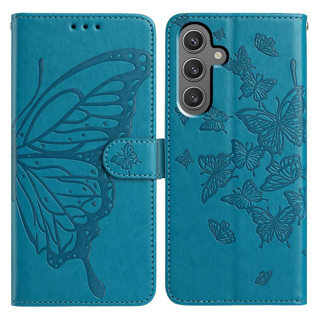 For Samsung Galaxy S24+ Case Butterfly Imprinted Wallet Stand PU Leather Flip Phone Cover with Strap