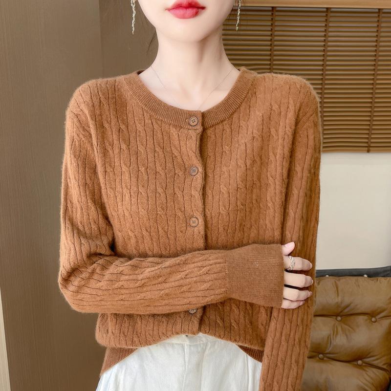 Осенний женский трикотаж с круглым вырезом, перекрученный кардиган, свитер, куртка