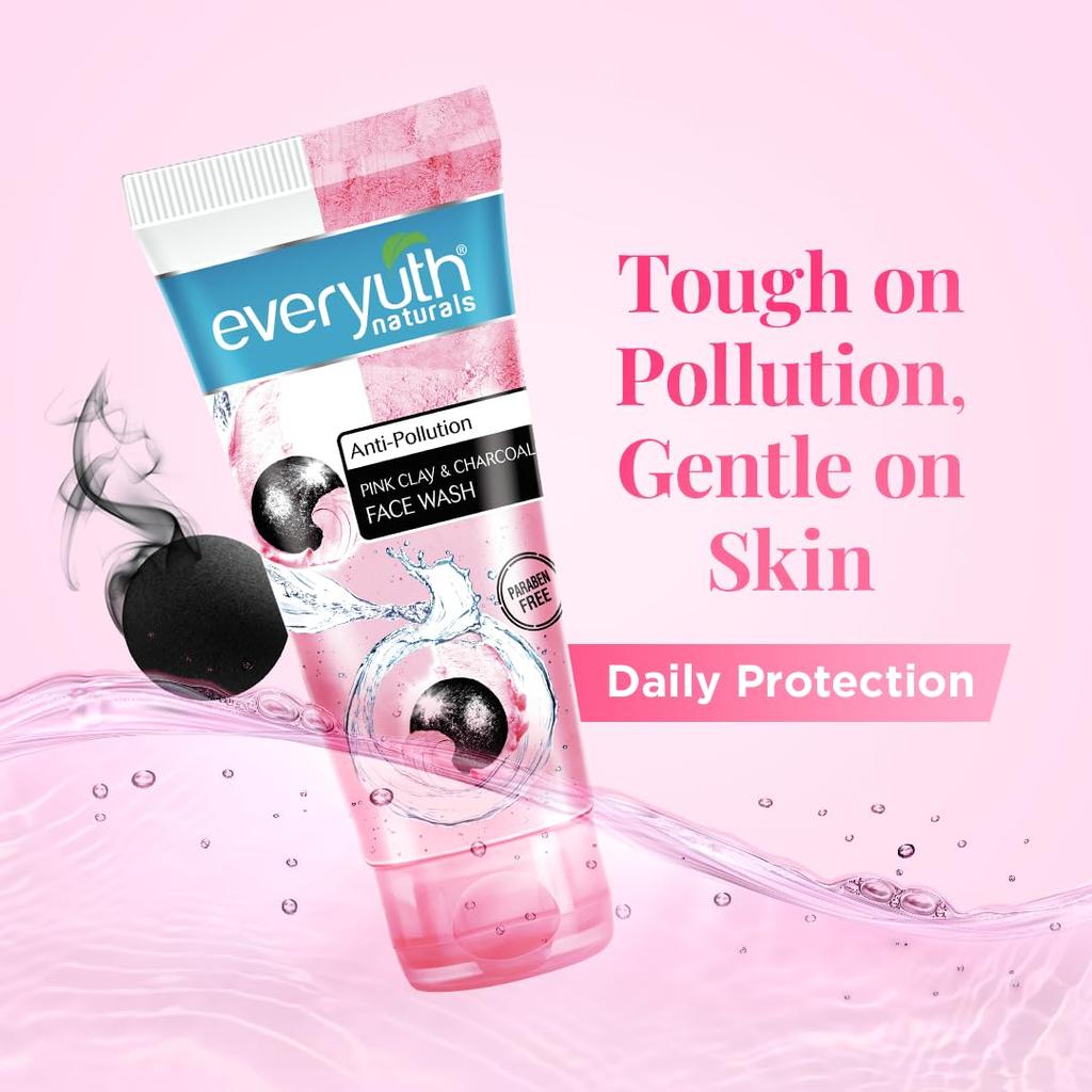 Everyuth Naturals Антивозрастная розовая глина и древесный уголь гель для умывания 150г Глубокое очищение для всех типов кожи
