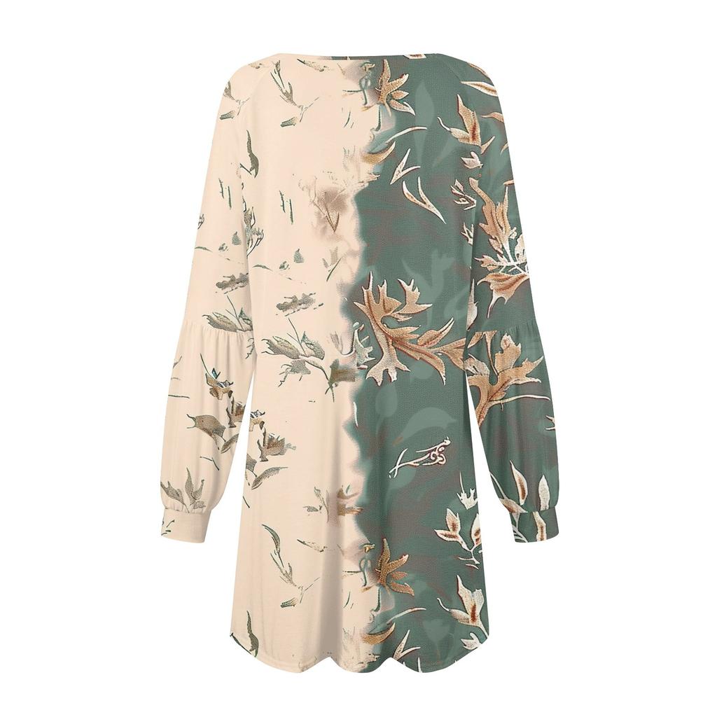 Fashion Womens Long Sleeve A Line Dress Fall Casual Pullover Crewneck Loose Fit Dress With Pockets