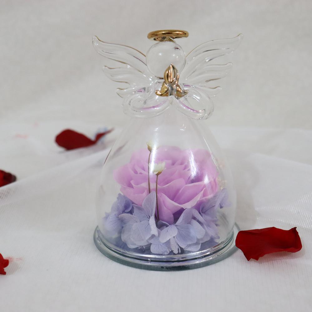 Customized Angel Figurines Glass Dome Real Preserved Rose Flower for Valentine's Day Eternal Forever Roses Flowers