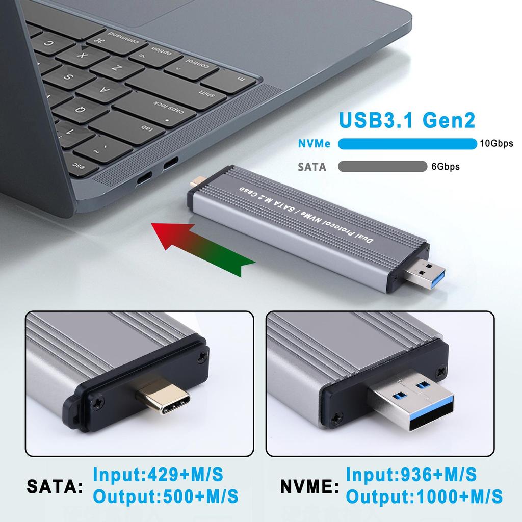 Корпус SSD M2 с двумя протоколами USB3.0/Type-C на M.2 NVME SATA SSD адаптер 10 Гб USB3.1 Gen2 USB C внешний SSD-бокс M/B&M Key