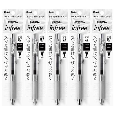 Pentel EnerGel Infree Гелевая шариковая ручка Прозрачная 5 ручек Ручка, 0,7 мм, Корпус, Черный, XBL77TL-A,