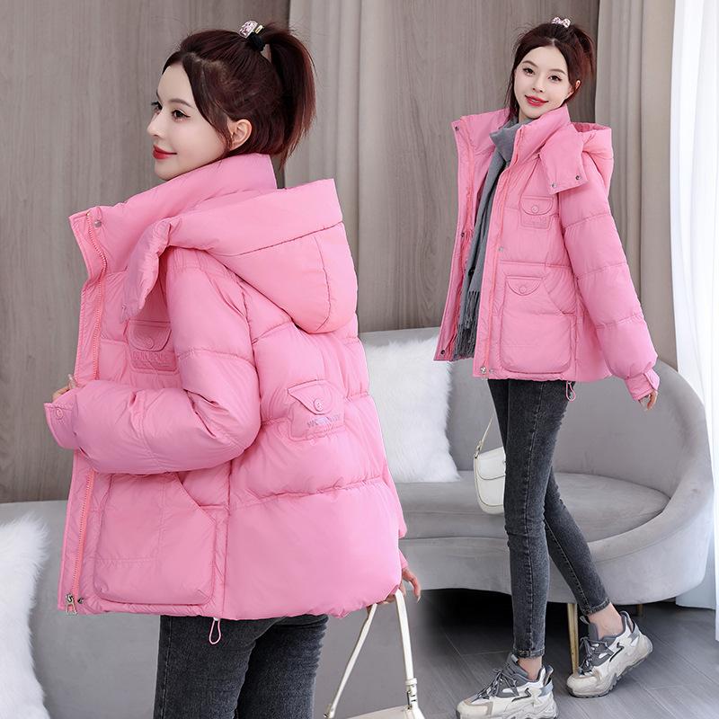 Осенне-зимнее женское пальто однотонное с капюшоном и большим карманом короткое свободное пальто утолщенная теплая студенческая куртка