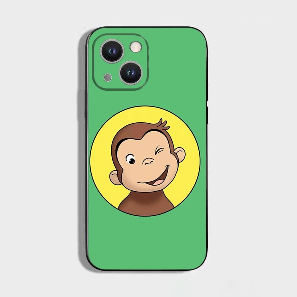 Curious George Monkey Phone Case For iPhone 16,15,14,13,12,11 Plus,Pro Max,XS,X,XR,SE,Mini,8,7,Soft Silicone Black Cover