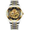 FNGEEN Men's Watch Light Luxury Relief Golden Dragon Watch Waterproof Diamond Inlaid Ruby Mens Quartz Watch