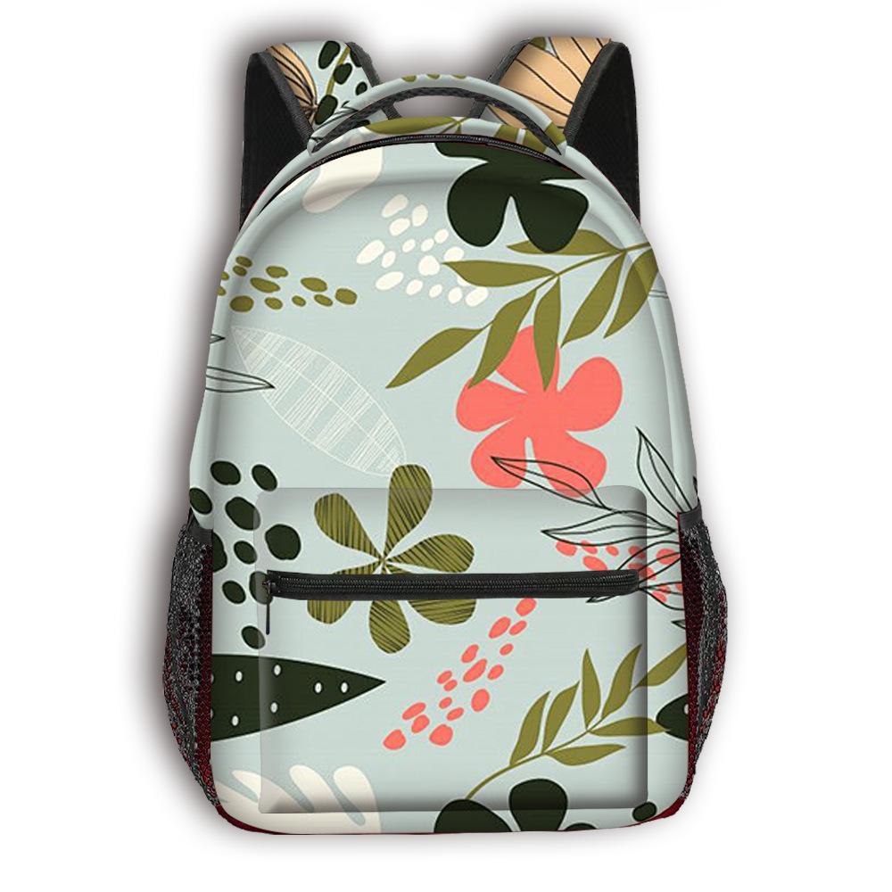 Cartoon Kpop Youthful School Bags Unisex Flowers Leaves Travel Bags 3D Print Oxford Waterproof Notebook Shoulder Backpacks