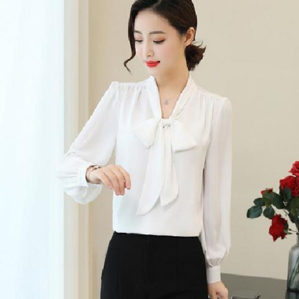 2025 Spring Shirt New Chiffon Shirt Women's Korean Style Bow Temperament Top Fashionable and Slim