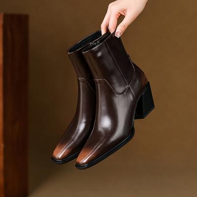 Мода 2025 Новые женские ботильоны и полусапожки Боковая молния Блочный каблук Женские сапоги Большой размер Винтажные мотоциклетные сапоги женские