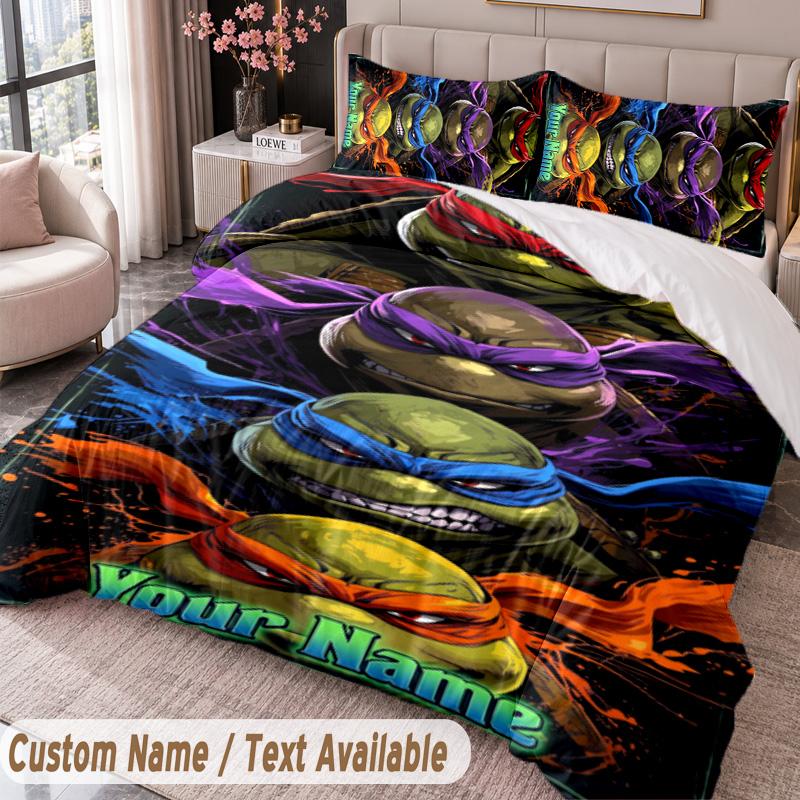 Custom Name Text 3Pcs Bedding Set Teenage Mutant Ninja Turtles Duvet Cover And Two Pillowcases